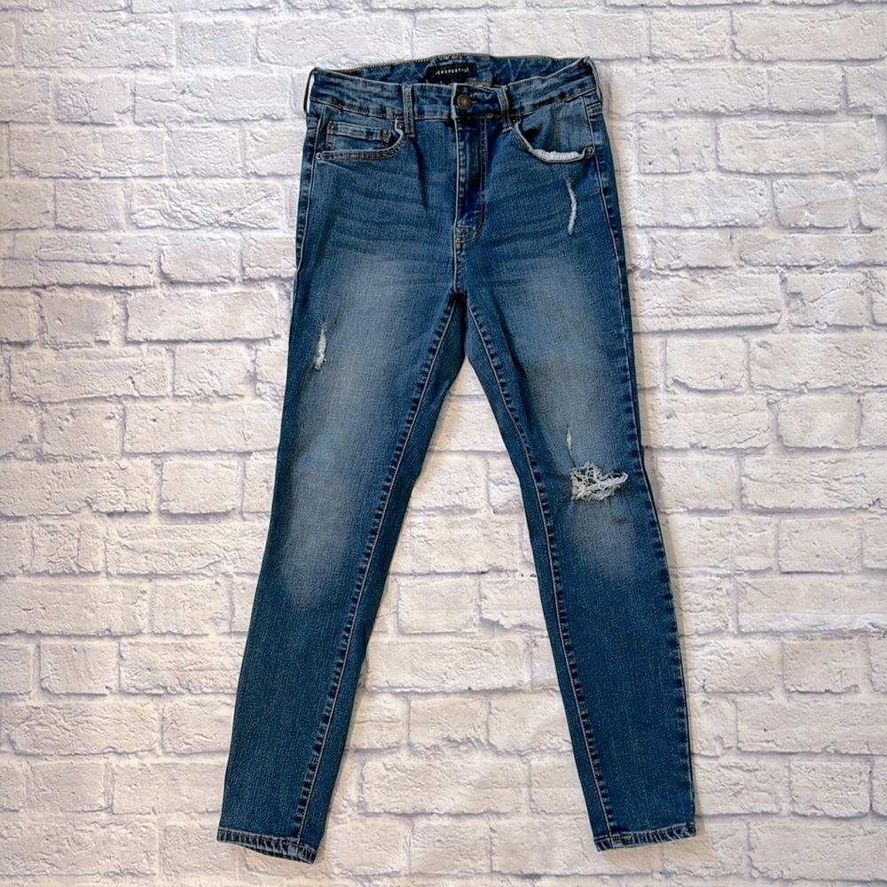 Aeropostale High Rise Jegging Distressed Blue Stretchy Denim Jeans - Size 10
